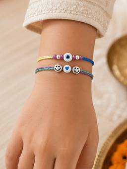 Digital Dress Room - Multi-Color Evil Eye Smiley Rakhis (Pack of 2)