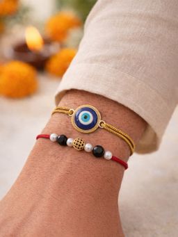 Digital Dress Room - Multi-Color Evil Eye and Black Ball Rakhis (Pack of 2)