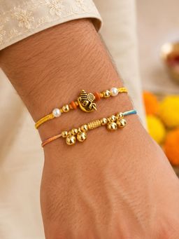 Digital Dress Room - Gold Ganesha Pearl Beads Rakhis (Pack of 2)