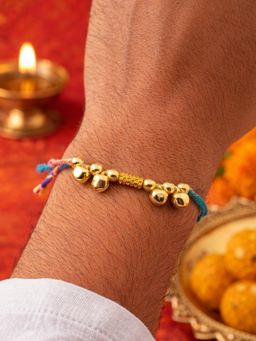 Digital Dress Room - Gold Beads and Multi-Color Thread Drop Charm Rakhi