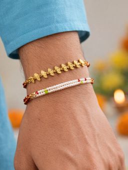 Digital Dress Room - Gold Leaf Chain and White Pearl Rakhis (Pack of 2)