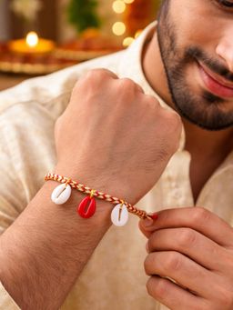 Digital Dress Room - Jute Red-White Thread Cowrie Shell Rakhi