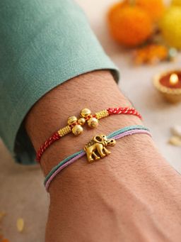 Digital Dress Room - Gold Beads Elephant Rakhis Bracelet (Pack of 2)