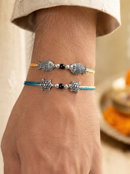 Digital Dress Room - Silver-Black Fish Turtle Charm Beads Rakhis (Pack of 2)