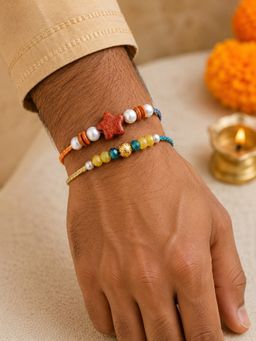 Digital Dress Room - Multi-Color Star Stone Pearl Rakhis (Pack of 2)