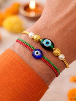 Digital Dress Room - Multi-Color Evil Eye Pearl Rakhis (Pack of 2)