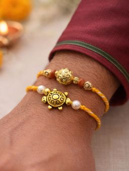 Digital Dress Room - Gold Turtle White Pearl Rakhis (Pack of 2)