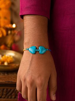 Digital Dress Room - Turquoise Heart Stone Thread Rakhi