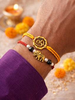 Digital Dress Room - Multi-Color Om Elephant Charm Rakhis (Pack of 2)
