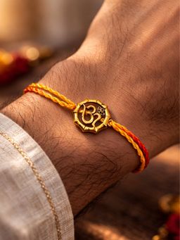 Digital Dress Room - Gold Om Charm Mauli Thread Rakhi