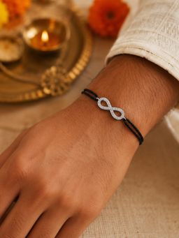 Digital Dress Room - White Stone Studded Infinity Thread Rakhi
