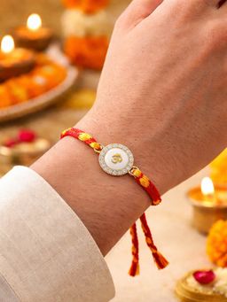 Digital Dress Room - White-Gold Om Charm Thread Rakhi