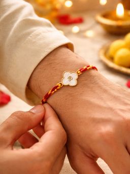 Digital Dress Room - White-Gold Om Charm Thread Rakhi