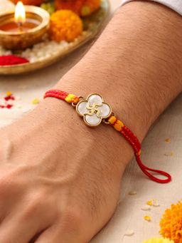 Digital Dress Room - White-Gold Swastik Charm Rakhi