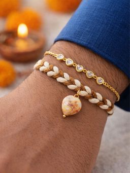Digital Dress Room - Natural Stone Pearl Heart Rakhis (Pack of 2)