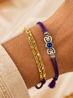 Digital Dress Room - Blue Stone Gold Double Chain Rakhis (Pack of 2)