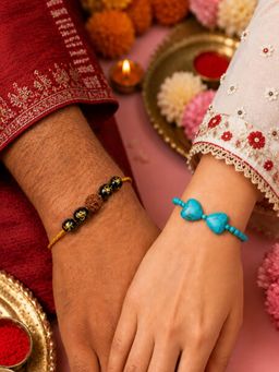 Digital Dress Room - Multi-Color Heart Rudraksha Rakhi and Bracelet