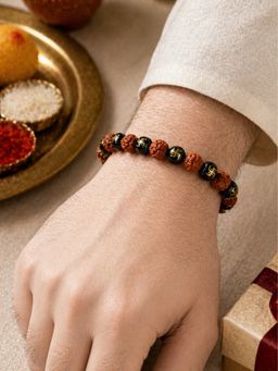 Digital Dress Room - Rudraksha Swastik Beaded Bracelet Rakhi