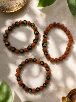 Digital Dress Room - Om Swastik Rudraksha Beaded Bracelet Rakhis (Pack of 3)