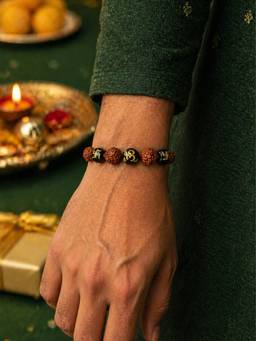 Digital Dress Room - Rudraksha Om Swastik Beaded Bracelet Rakhi