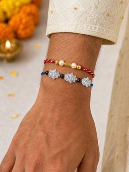 Digital Dress Room - Multi-Color Pearl Hamsa Rakhis (Pack of 2)