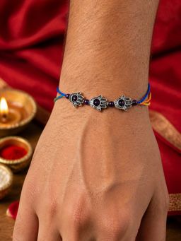 Digital Dress Room - Silver-Purple Beads Hamsa Rakhi