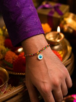 Digital Dress Room - Multi-Color Round Evil Eye Thread Rakhi