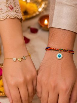 Digital Dress Room - Multi-Color Evil Eye Rakhi and Heart Crystal Chain Bracelet