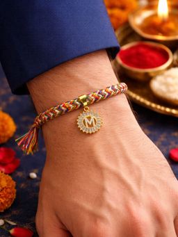 Digital Dress Room - M Letter White Diamond Letter Rakhi