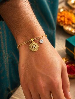 Digital Dress Room - B Letter White Diamond Bracelet Rakhi