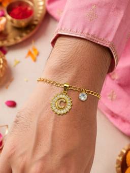 Digital Dress Room - C Letter White Diamond Bracelet Rakhi