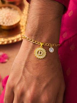Digital Dress Room - D Letter White Diamond Bracelet Rakhi