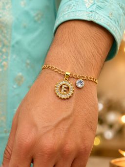 Digital Dress Room - E Letter White Diamond Bracelet Rakhi