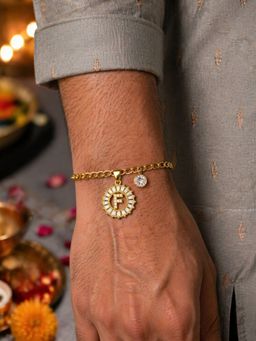 Digital Dress Room - F Letter White Diamond Bracelet Rakhi