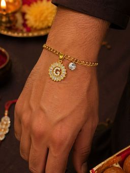 Digital Dress Room - G Letter White Diamond Bracelet Rakhi