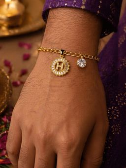 Digital Dress Room - H Letter White Diamond Bracelet Rakhi