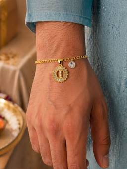 Digital Dress Room - I Letter White Diamond Bracelet Rakhi