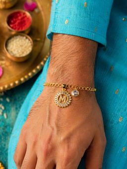 Digital Dress Room - M Letter White Diamond Bracelet Rakhi