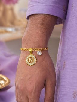 Digital Dress Room - N Letter White Diamond Bracelet Rakhi