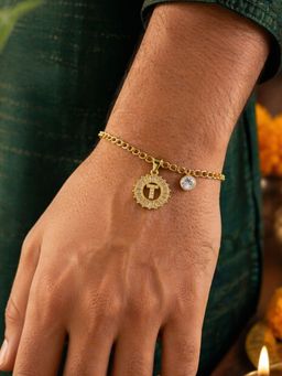 Digital Dress Room - T Letter White Diamond Bracelet Rakhi