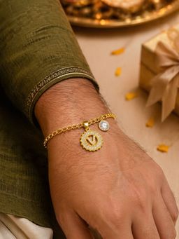 Digital Dress Room - V Letter White Diamond Bracelet Rakhi