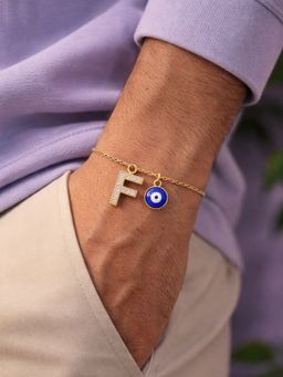 Digital Dress Room - F Letter Ad Stone Initial Name Bracelet Rakhi