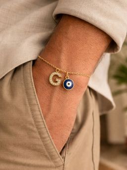 Digital Dress Room - G Letter Ad Stone Initial Name Bracelet Rakhi