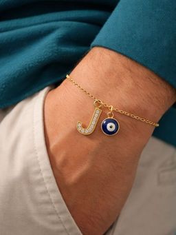 Digital Dress Room - J Letter Ad Stone Initial Name Bracelet Rakhi