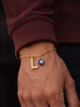 Digital Dress Room - L Letter Ad Stone Initial Name Bracelet Rakhi