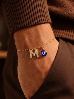 Digital Dress Room - M Letter Ad Stone Initial Name Bracelet Rakhi