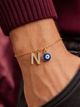Digital Dress Room - N Letter Ad Stone Initial Name Bracelet Rakhi