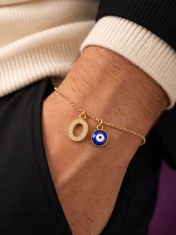 Digital Dress Room - O Letter Ad Stone Initial Name Bracelet Rakhi