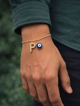 Digital Dress Room - P Letter Ad Stone Initial Name Bracelet Rakhi