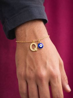 Digital Dress Room - Q Letter Ad Stone Initial Name Bracelet Rakhi